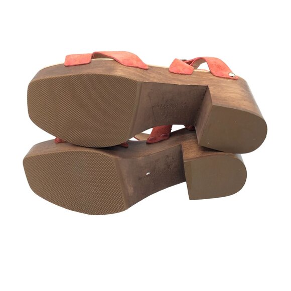 Sam Edelman Josefine Platform Sandals Wooden Clog Heel Leather Orange 9.5 - Picture 8 of 10
